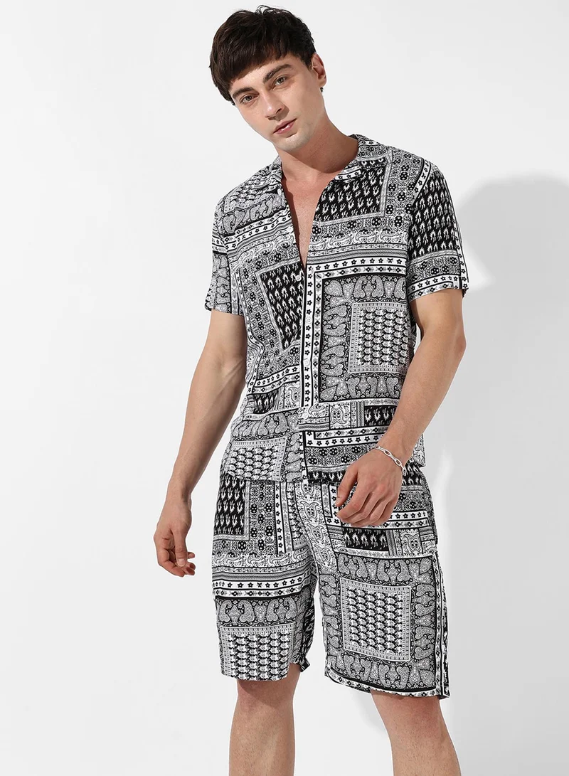 كامبوس سوترا Men's Multicolour Bohemian Print Co-Ord Set For Casual Wear | Cotton Rayon Fabric | Clothing Set Crafted With Comfort Fit & High Performance For Everyday Wear